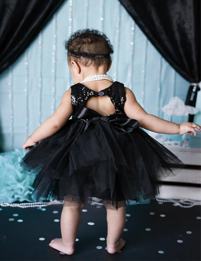AGQT Toddler Girls Birthday Tutu Dress Sequin Tulle Soft Lined Formal Princess Dresses for Party Wedding Black 3-4 Years - Image 2